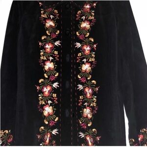 Boho Chic Embroidered Flowers Vintage Suede Jacket Bernardo M Magnificent Style